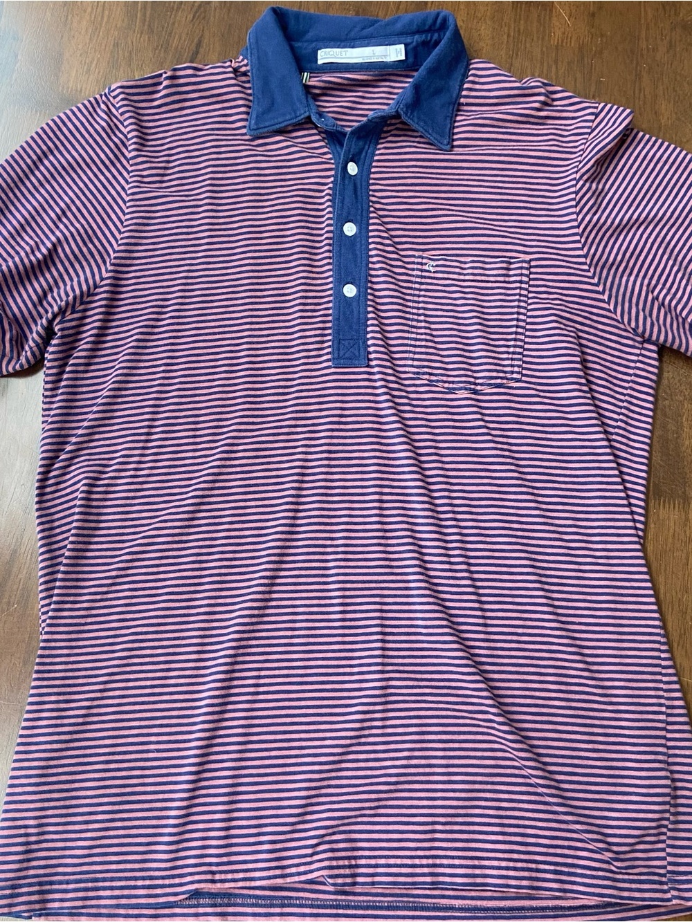 Criquet Top-Shelf Players Polo Shirt Mens Large Pink Blue Stripe Pima Cotton